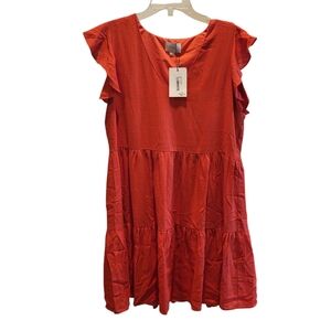 Sugarlips Babydoll Tiered Mini Dress in Great Tangerine Orange Color Size Large